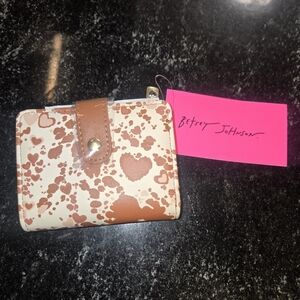 Betsey Johnson Brown Heart Print Compact Wallet